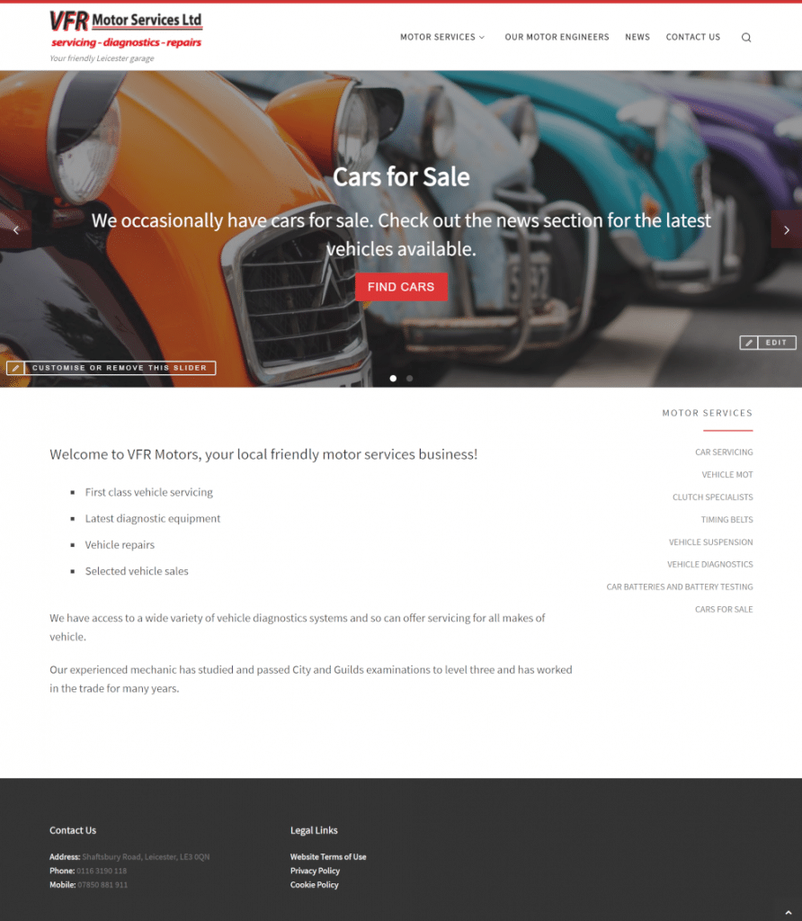VFR Motor Services Ltd - new homepage